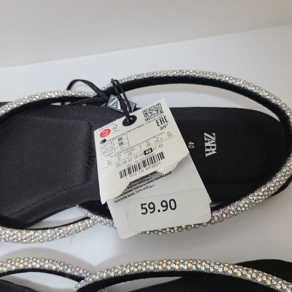 ZARA FLAT SANDALS WITH RHINESTONES BLACK SIZE 10 | 1613/110 - Picture 6 of 10